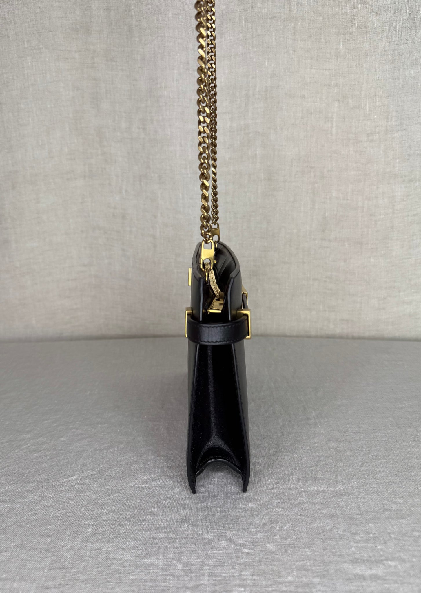 Saint Laurent Manhattan Small Crossbody Bag in Black Leather with Gold Hardware