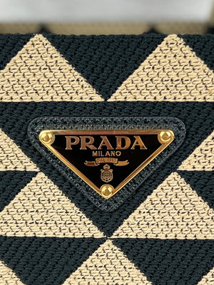 Prada Prada Symbole Embroidered Fabric Handbag, Beige/Black