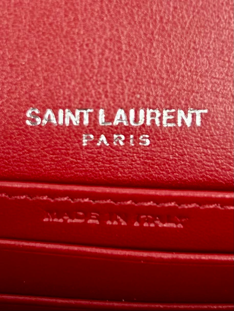 Saint Laurent Sunset WOC Croc-Embossed, Red/Silver