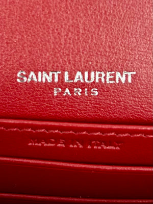 Saint Laurent Sunset WOC Croc-Embossed, Red/Silver