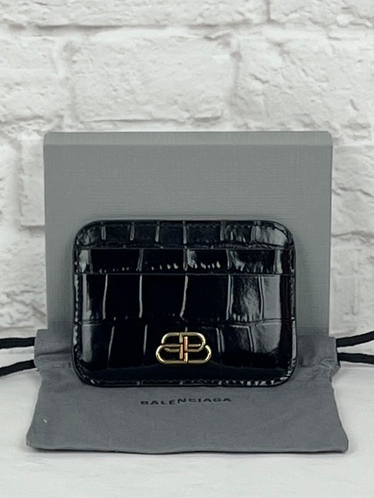 Balenciaga Croc Embossed BB Card Holder, Black