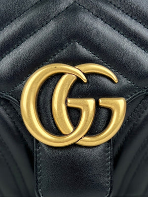 Gucci  Marmont Matelesse Flap Bag, Black/Antique Gold