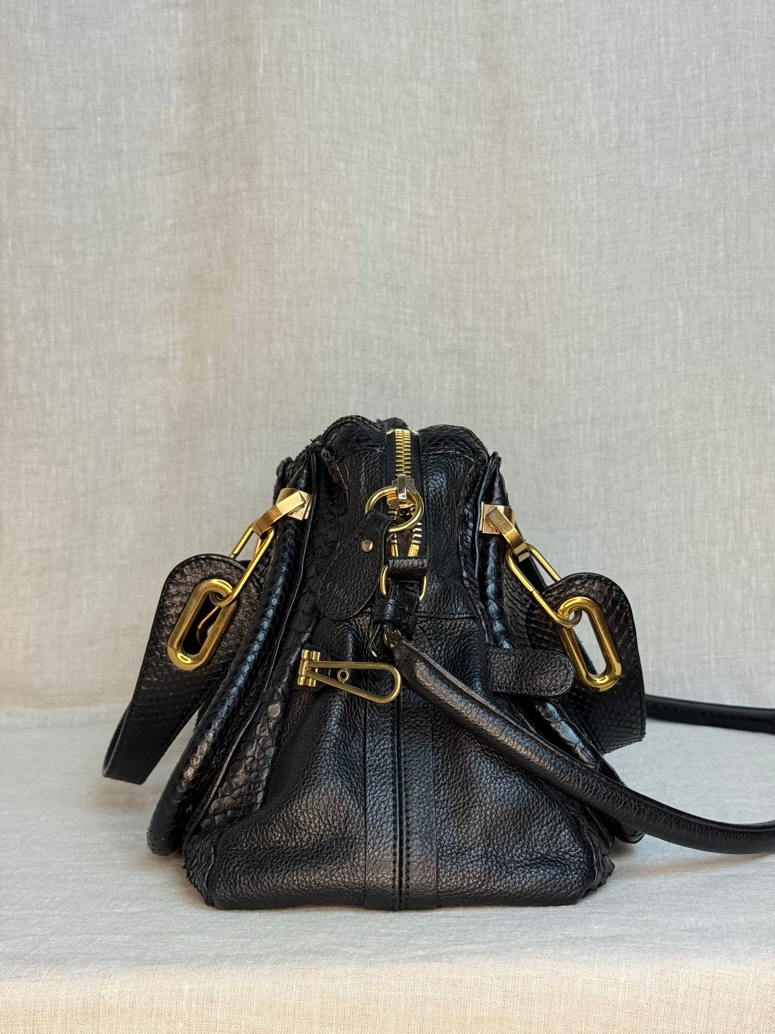 Chloe Partay M Black Python Bag