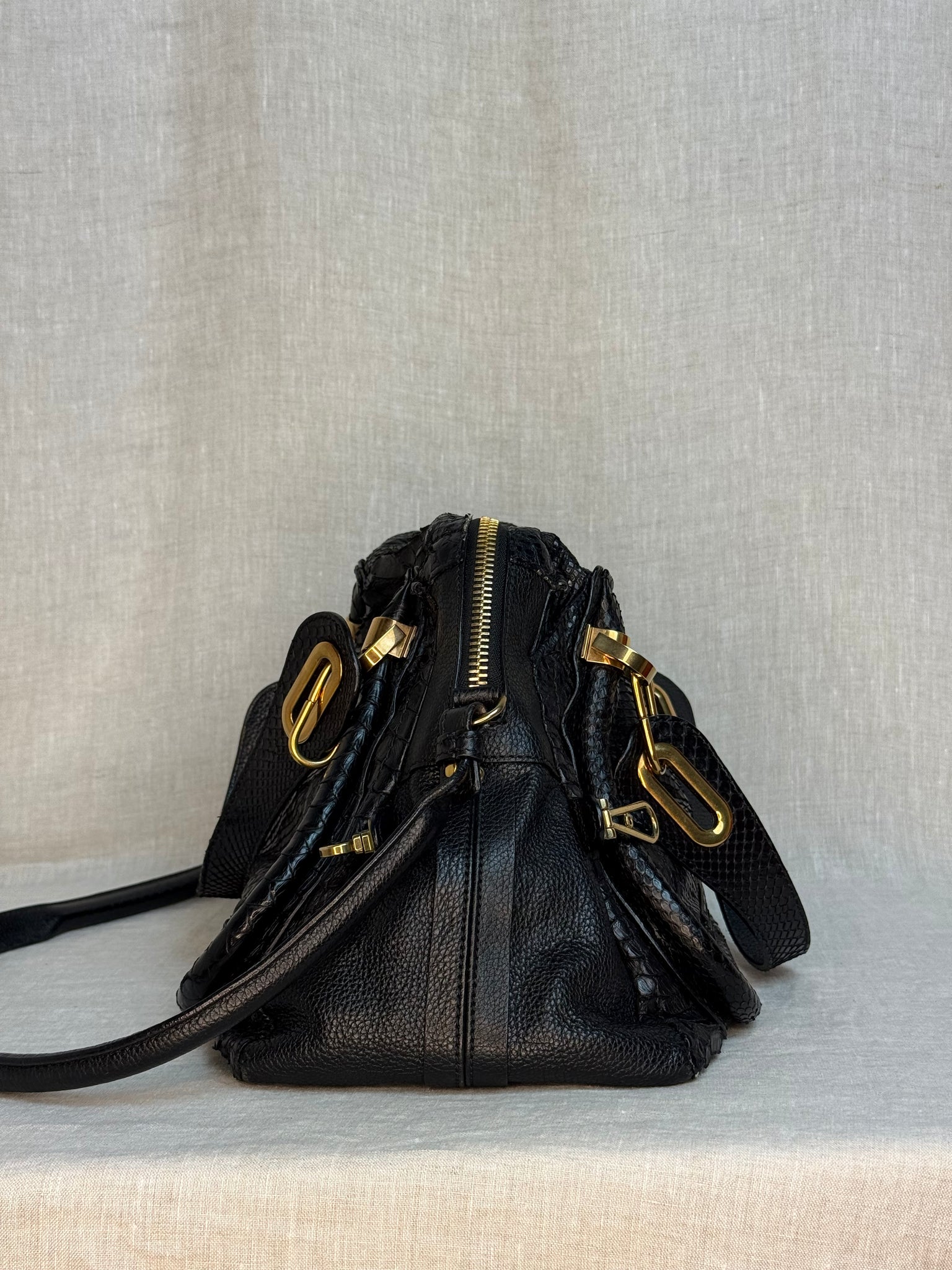 Chloe Partay M Black Python Bag