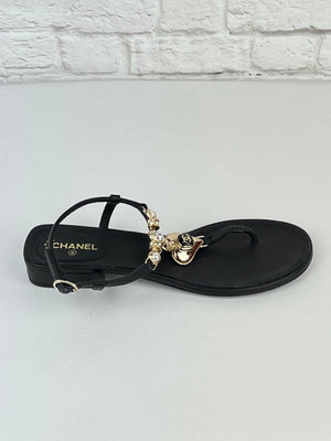 Chanel 2023 CC logo T-Stap Sandals, Size 39, New