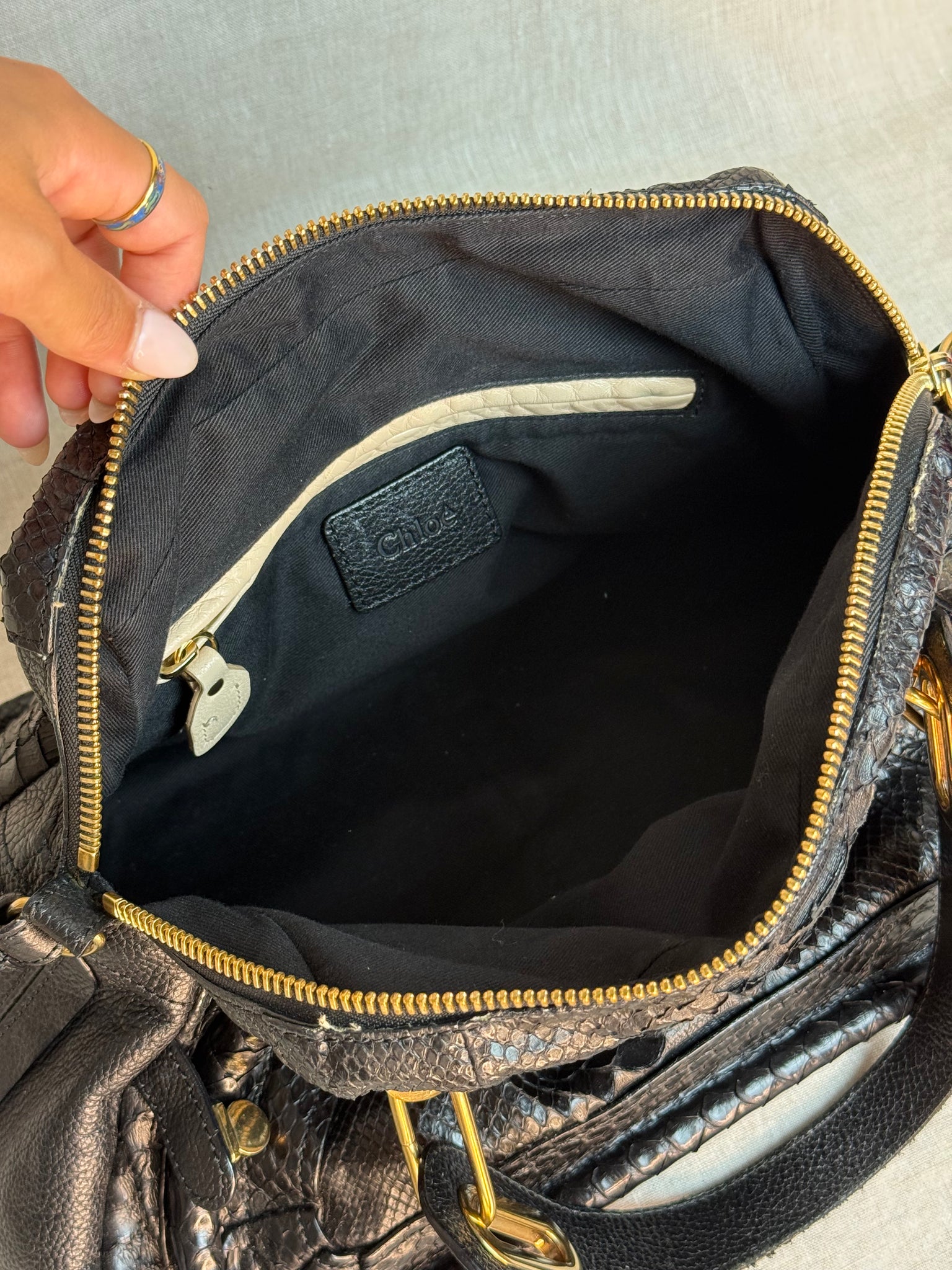 Chloe Partay M Black Python Bag