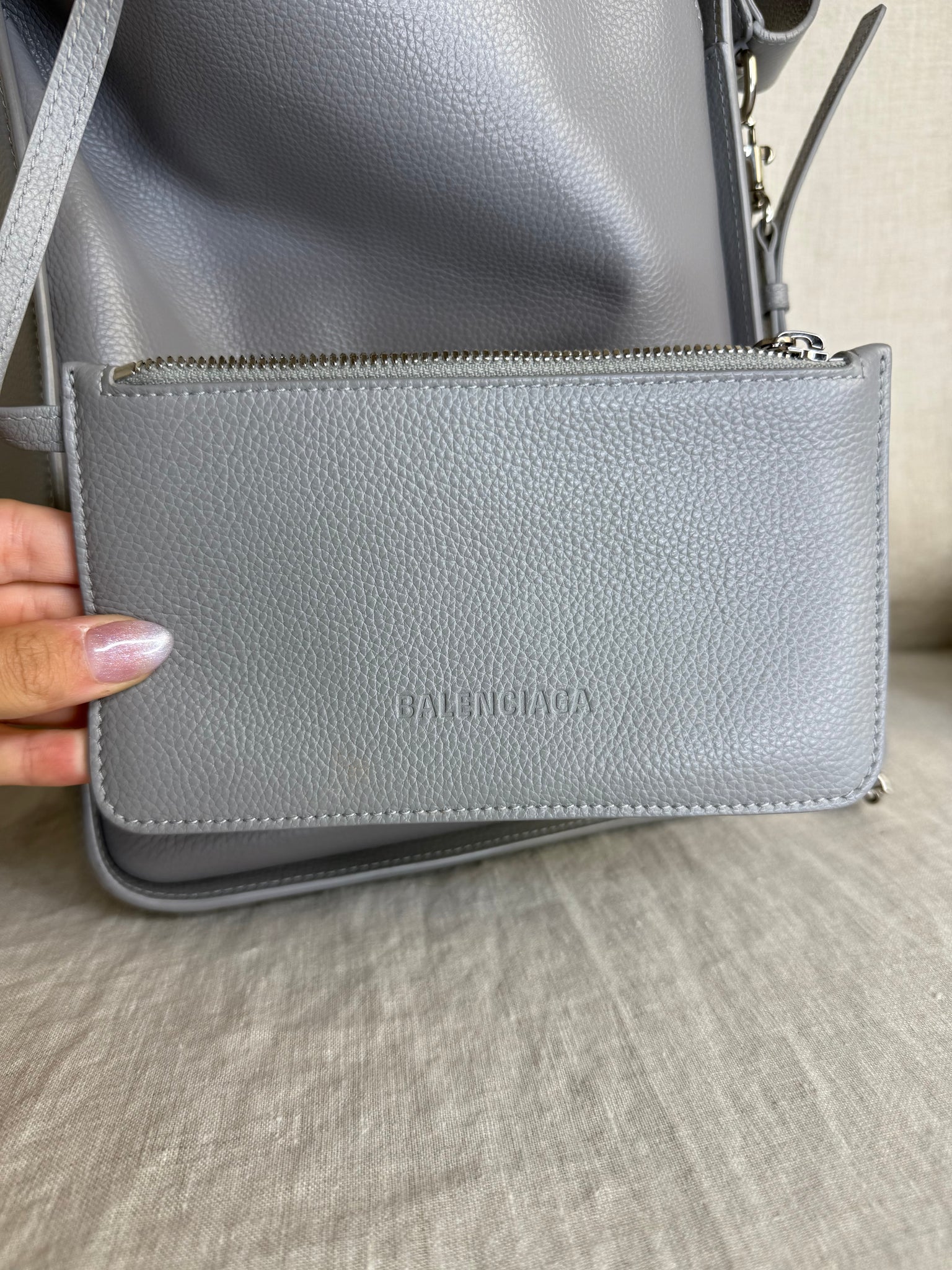 Balenciaga Silver Pebbled Leather Tool N/S Tote