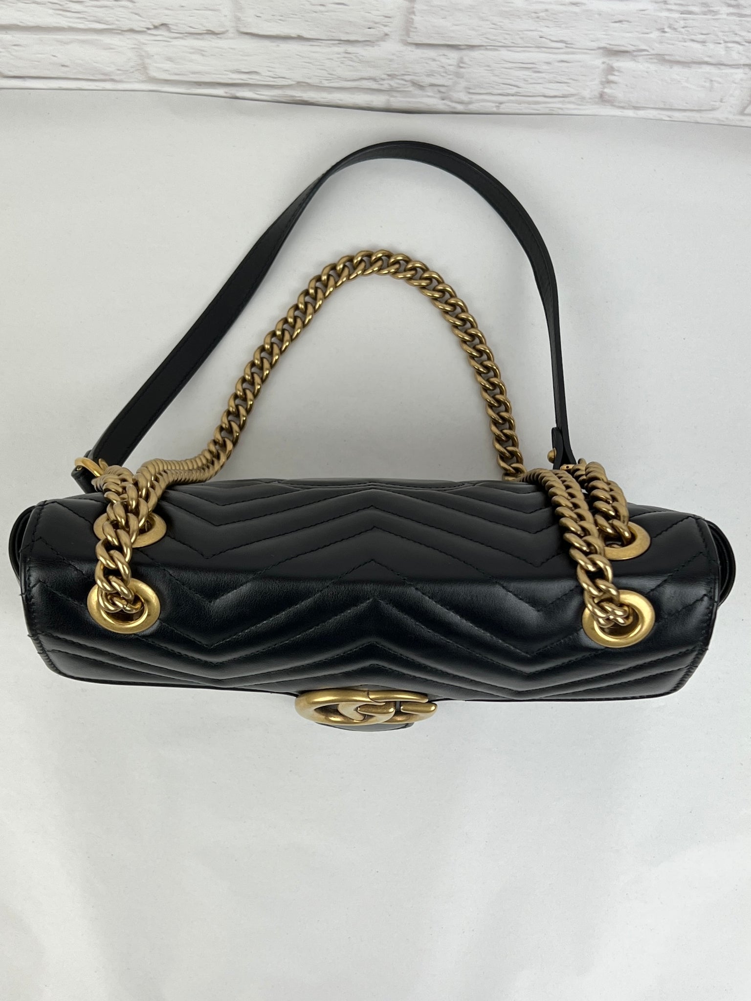 Gucci  Marmont Matelesse Flap Bag, Black/Antique Gold