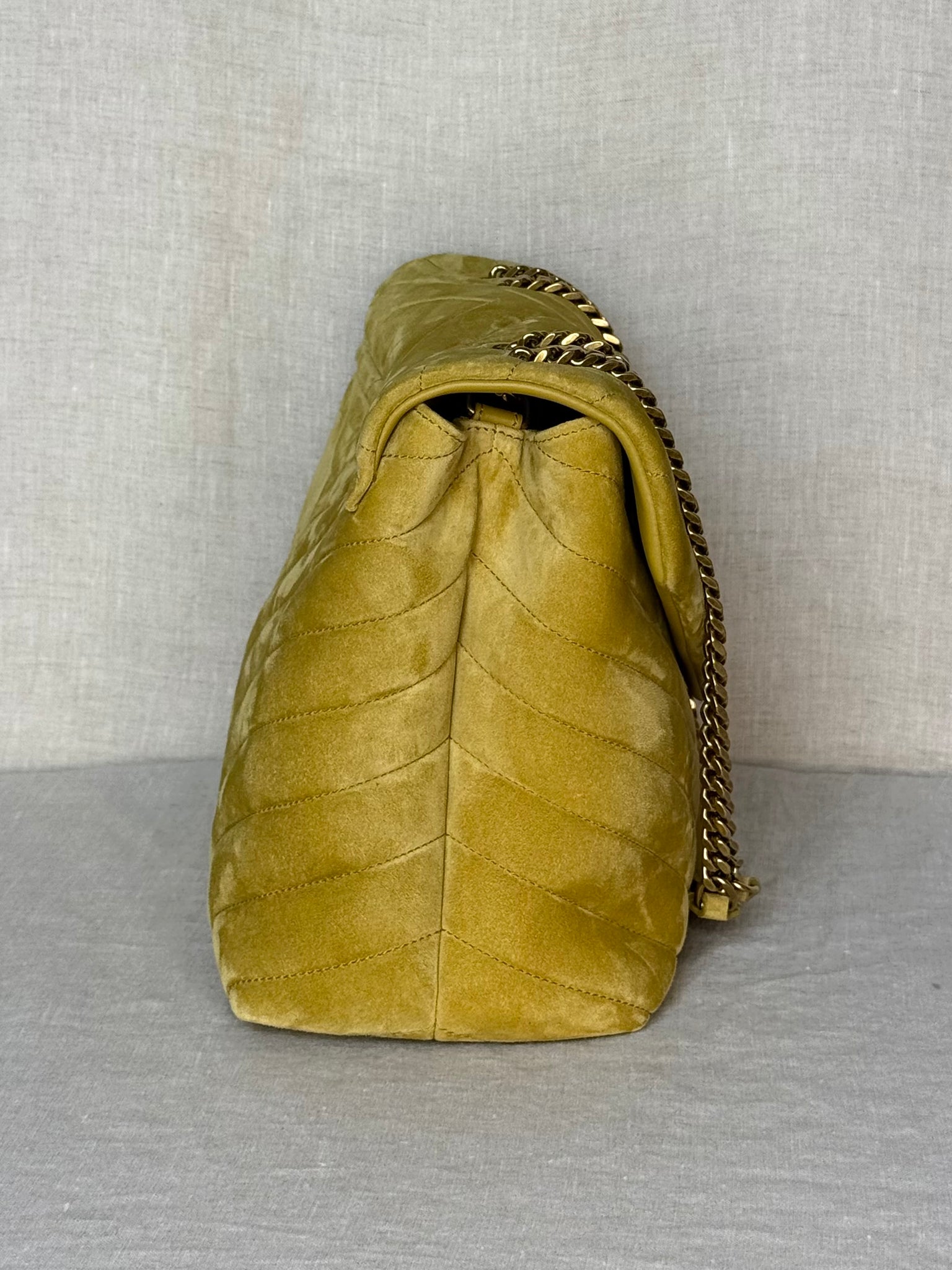 YSL Large LouLou in Chartreuse Suede
