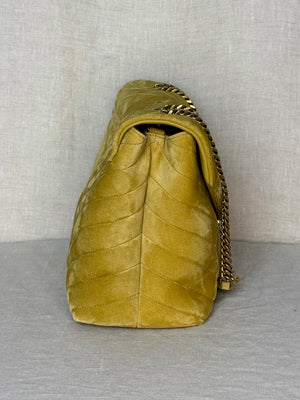 YSL Large LouLou in Chartreuse Suede