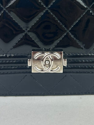 Chanel Boy Wallet on Chain in Black Patent Leather