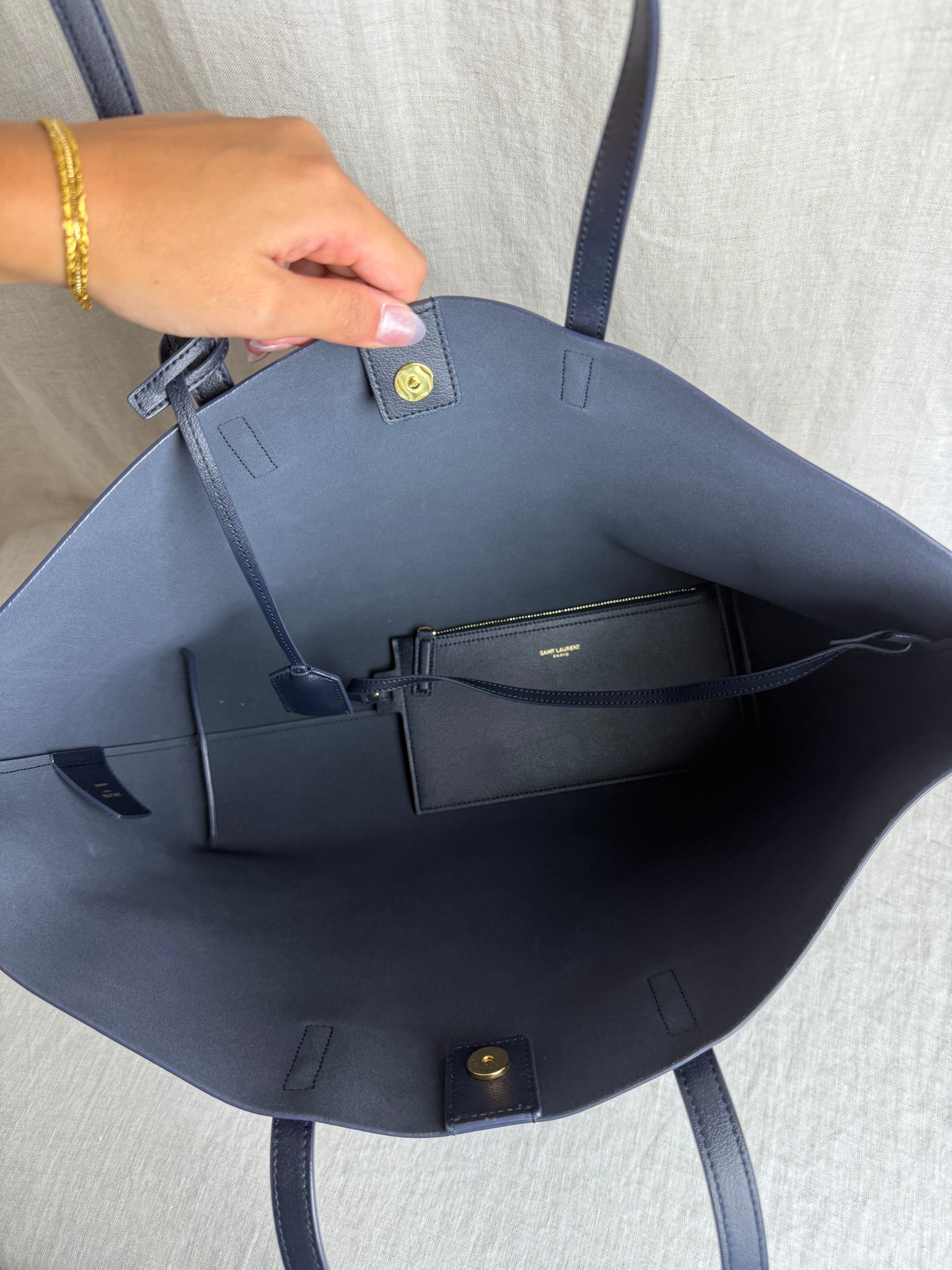 Saint Laurent Navy Leather Tote