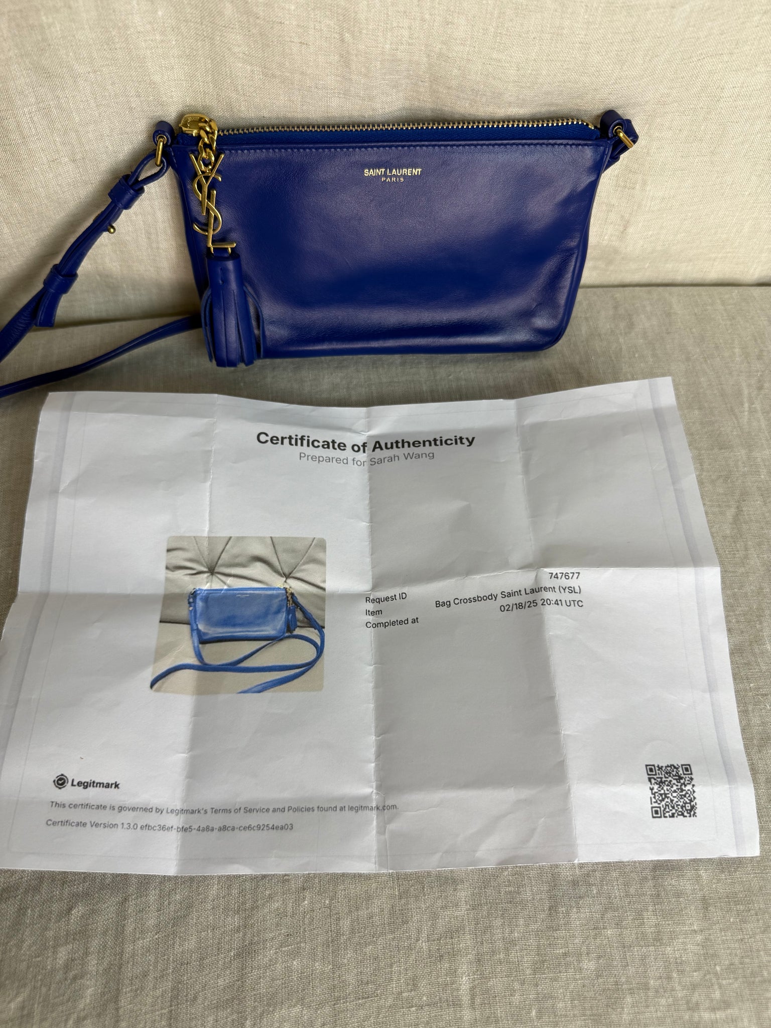 Saint Laurent Blue Calfskin Crossbody Bag