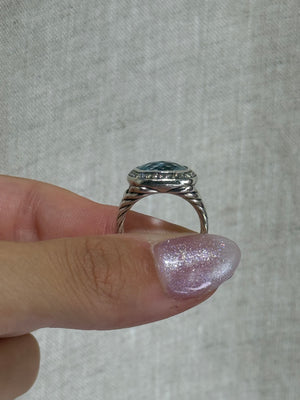 David Yurman Diamond and Light Blue Topaz Albion Ring Size 5
