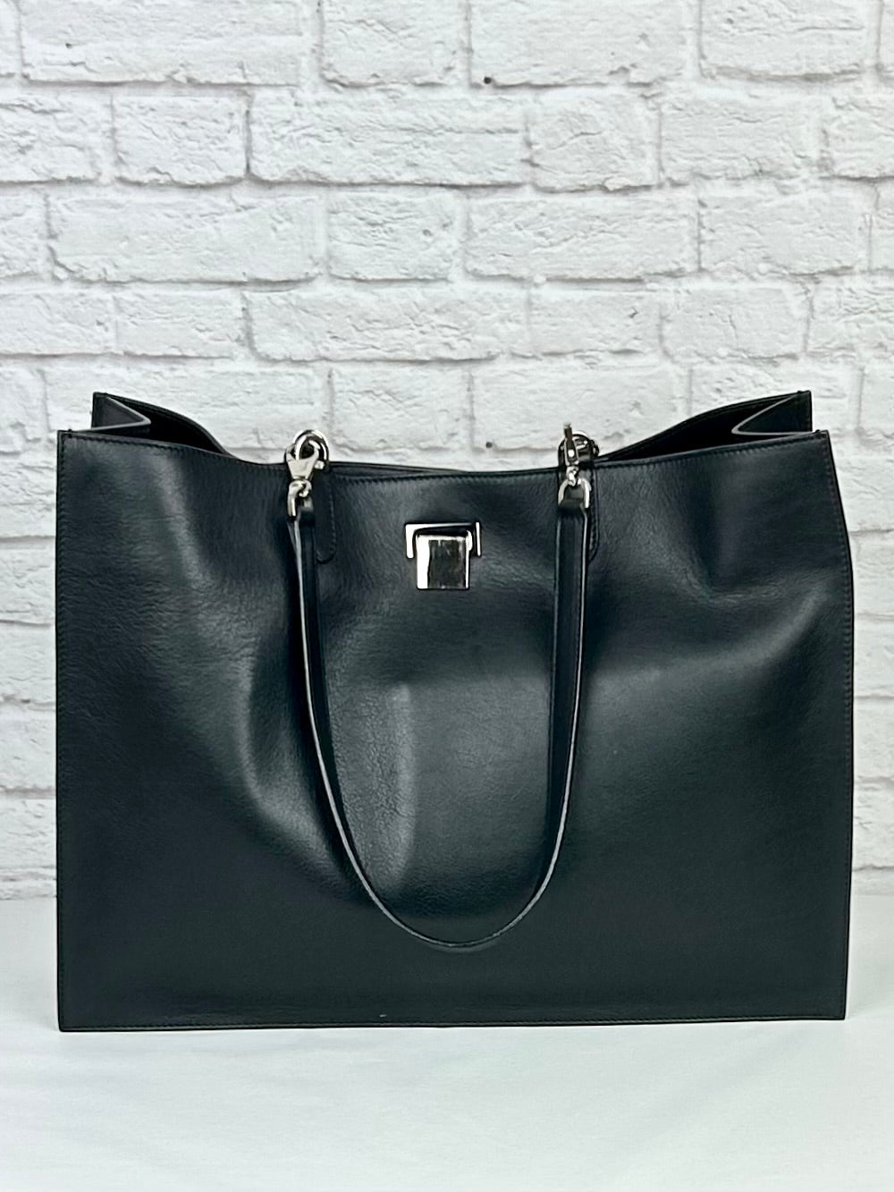 The Row Leather Tote, Black/Silver