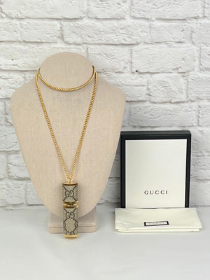 Gucci Brown GG Supreme Vaporizer Chain Holder, Beige