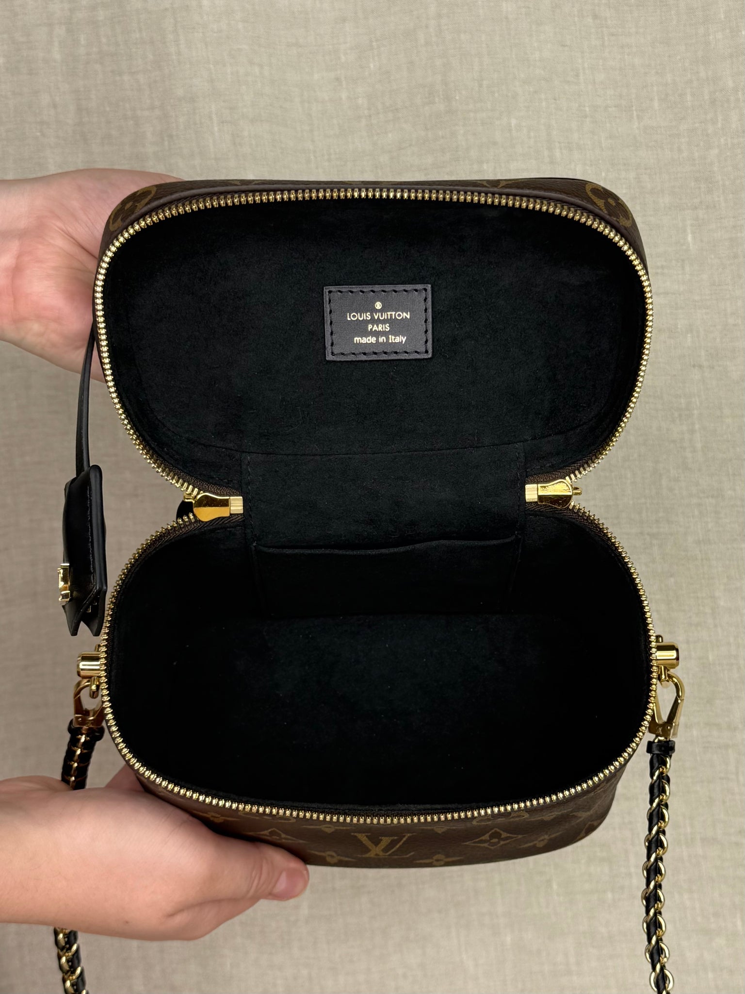 Louis Vuitton Reverse Monogram Vanity Chain Pouch – Dual Canvas, Gold Hardware