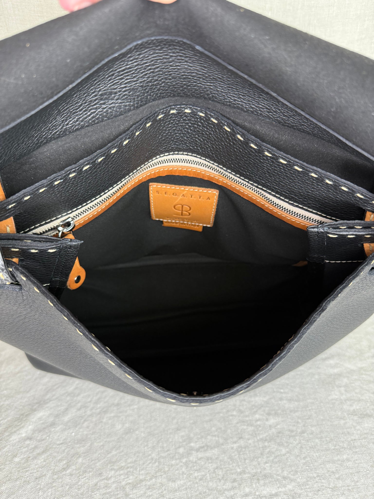Segatta Roth Black Italian Leather Tote Bag