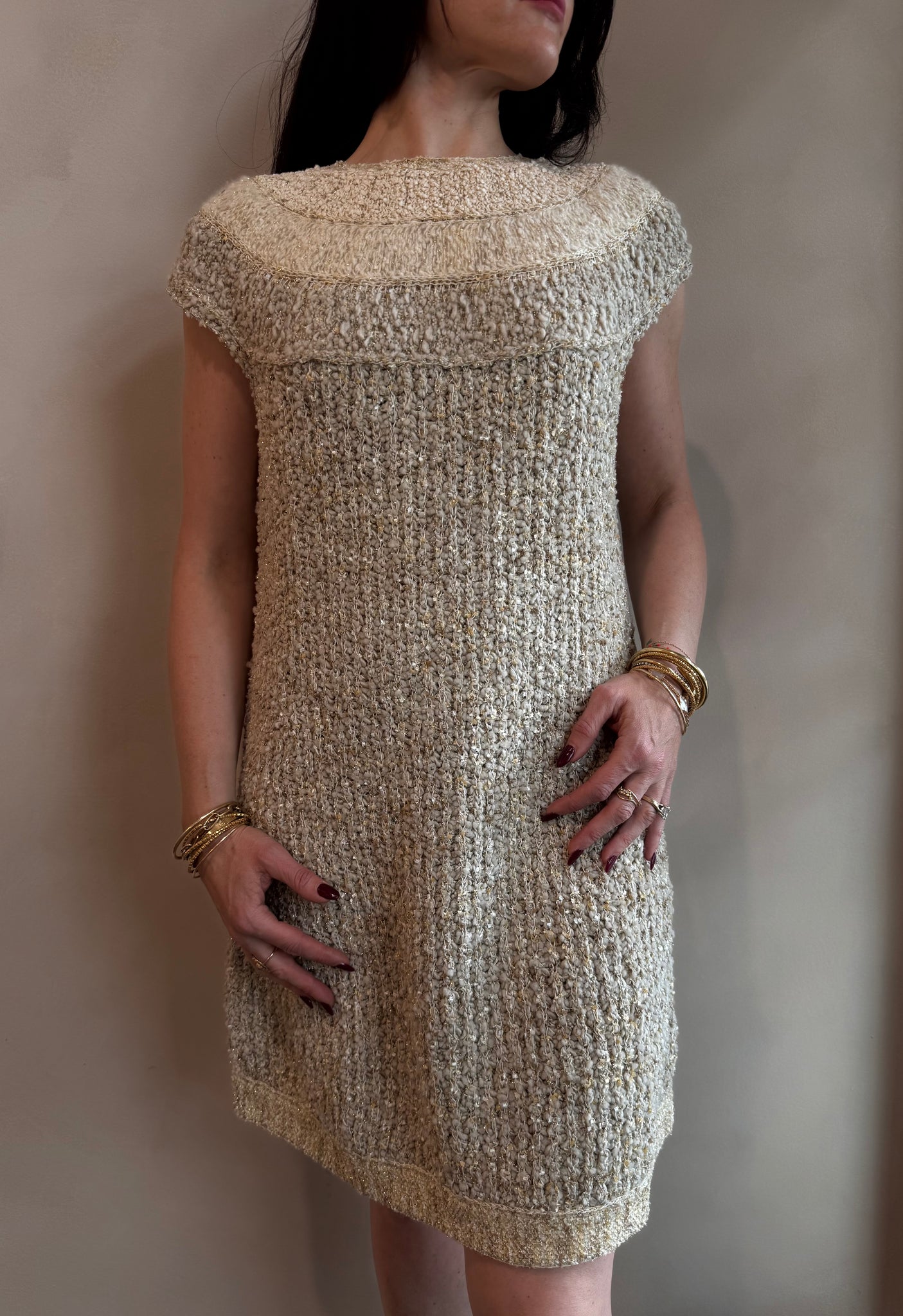 Chanel Wool Boucle Sweater Dress Spring 2019 Karl Lagerfeld Collection