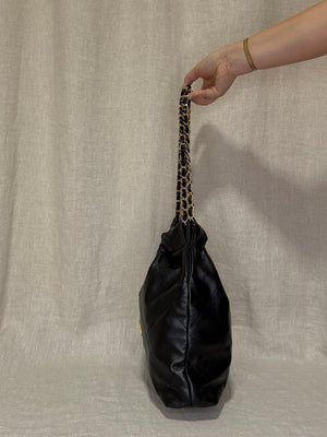 Chanel 22 Bag Small Black Calfskin Leather Gold Hardware
