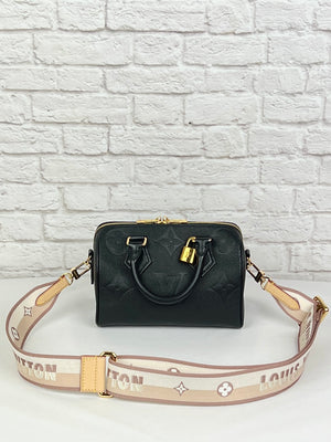 Louis Vuitton Speedy 20 Empreinte Leather W/ Textile Strap, Black/Beige