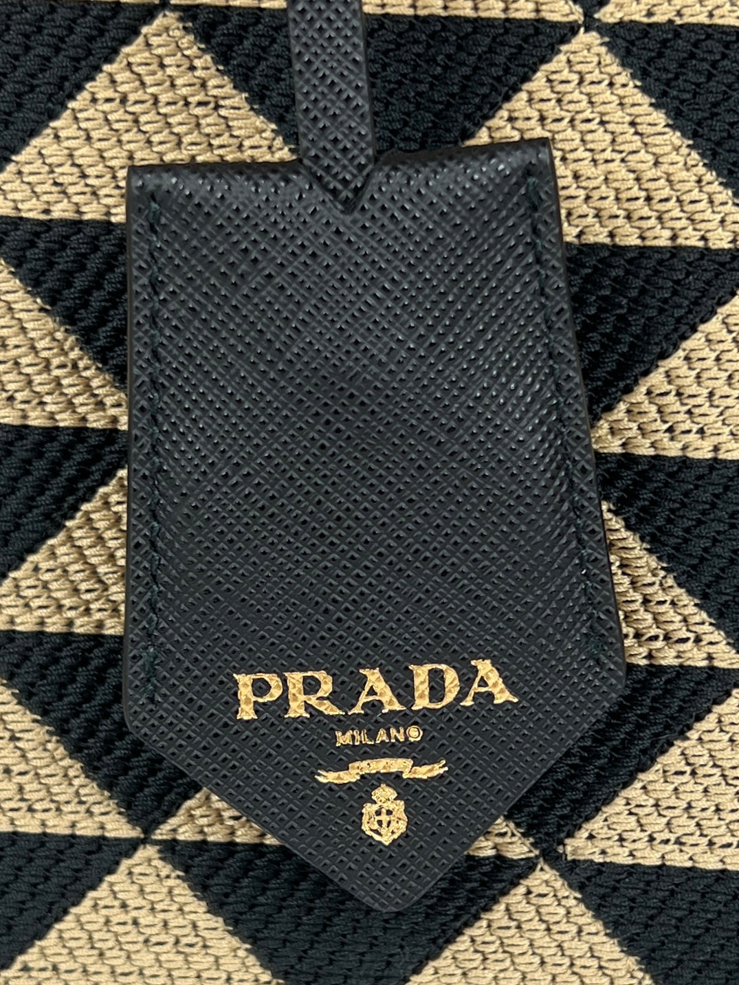 Prada Prada Symbole Embroidered Fabric Handbag, Beige/Black