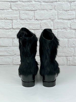 Prada Leather Moto Boots W/ Fur, Size 39, New