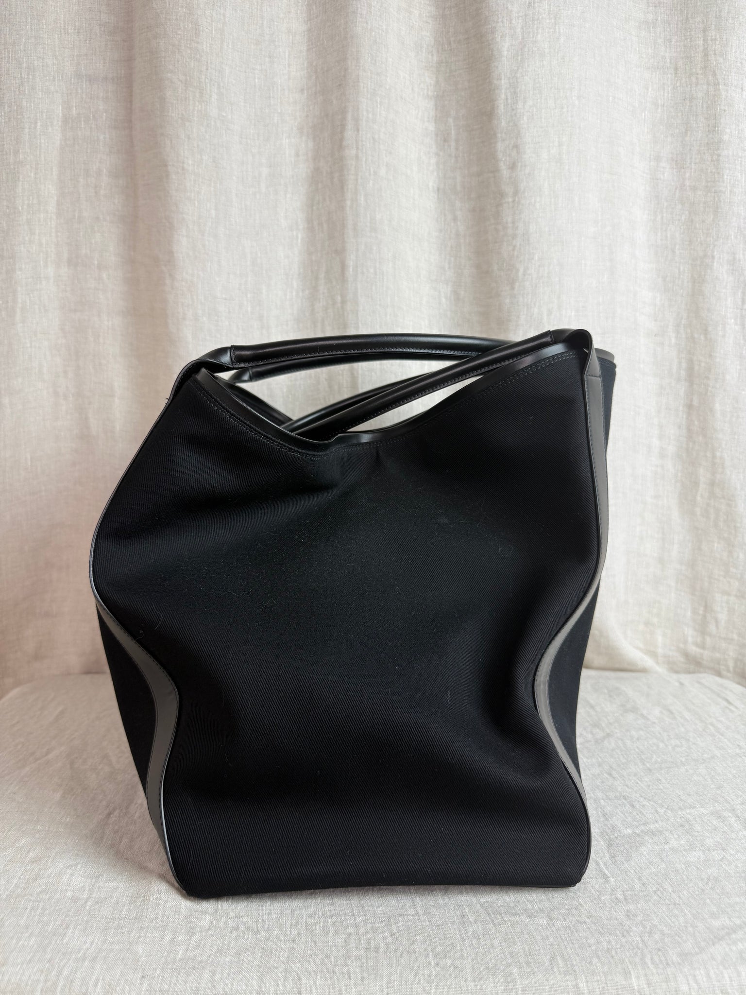 YSL Black Rive Gauche Canvas and Leather Tote