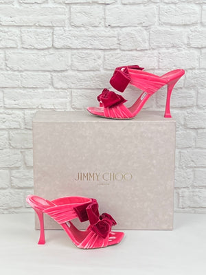 Jimmy Choo Flaca 100mm Velvet Mules, Size 36.5, Pink