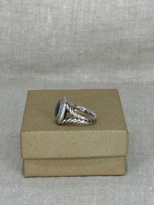 David Yurman Diamond and Light Blue Topaz Albion Ring Size 5