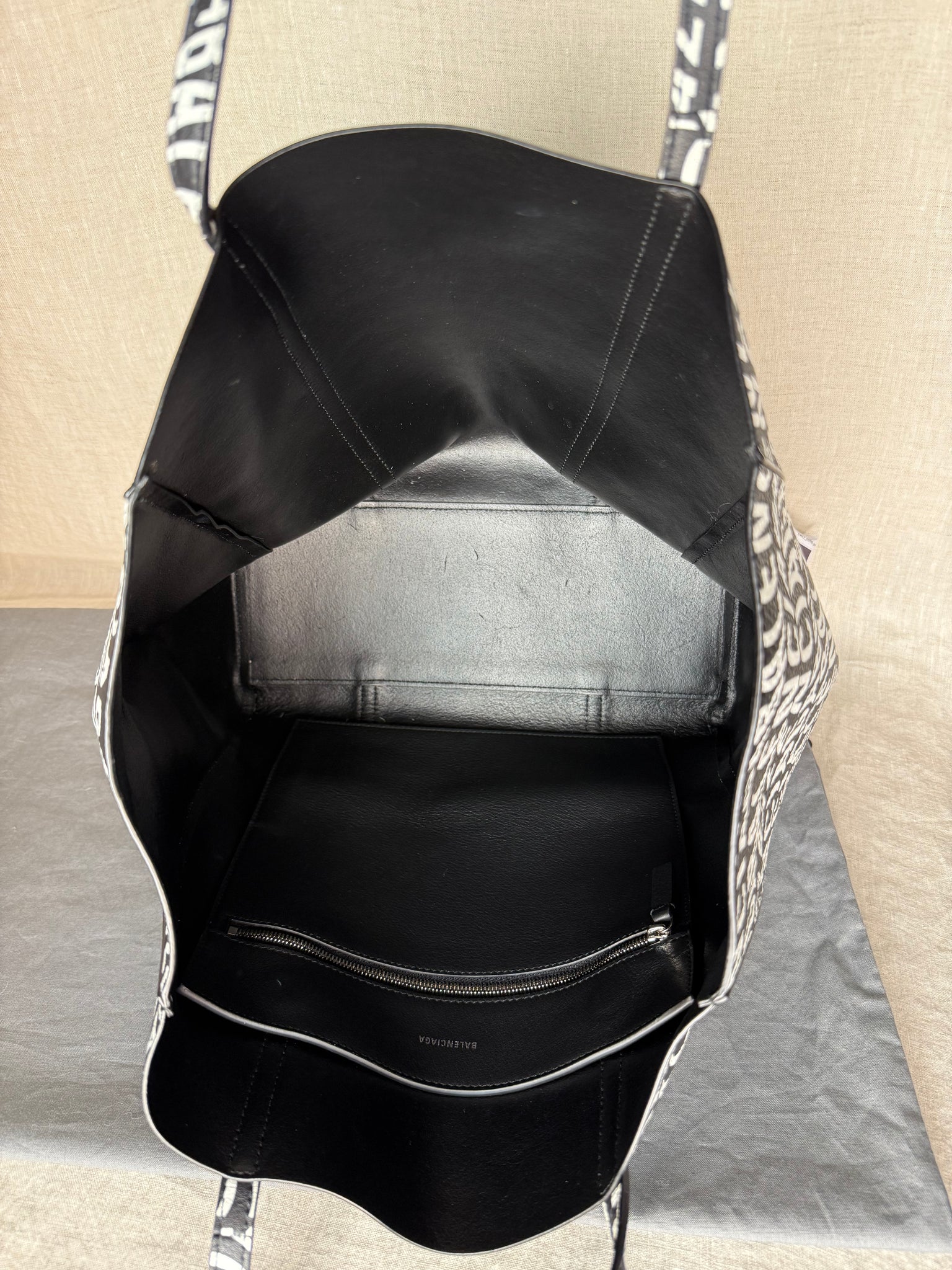 Balenciaga All Over Logo Black Leather Tote Bag