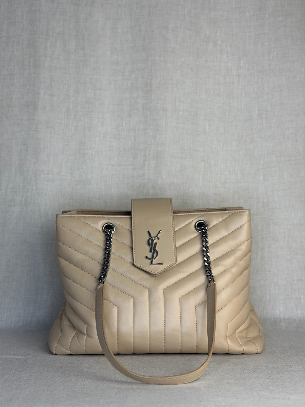 Saint Laurent St. Agni Large Loulou Shoulder Bag — Beige