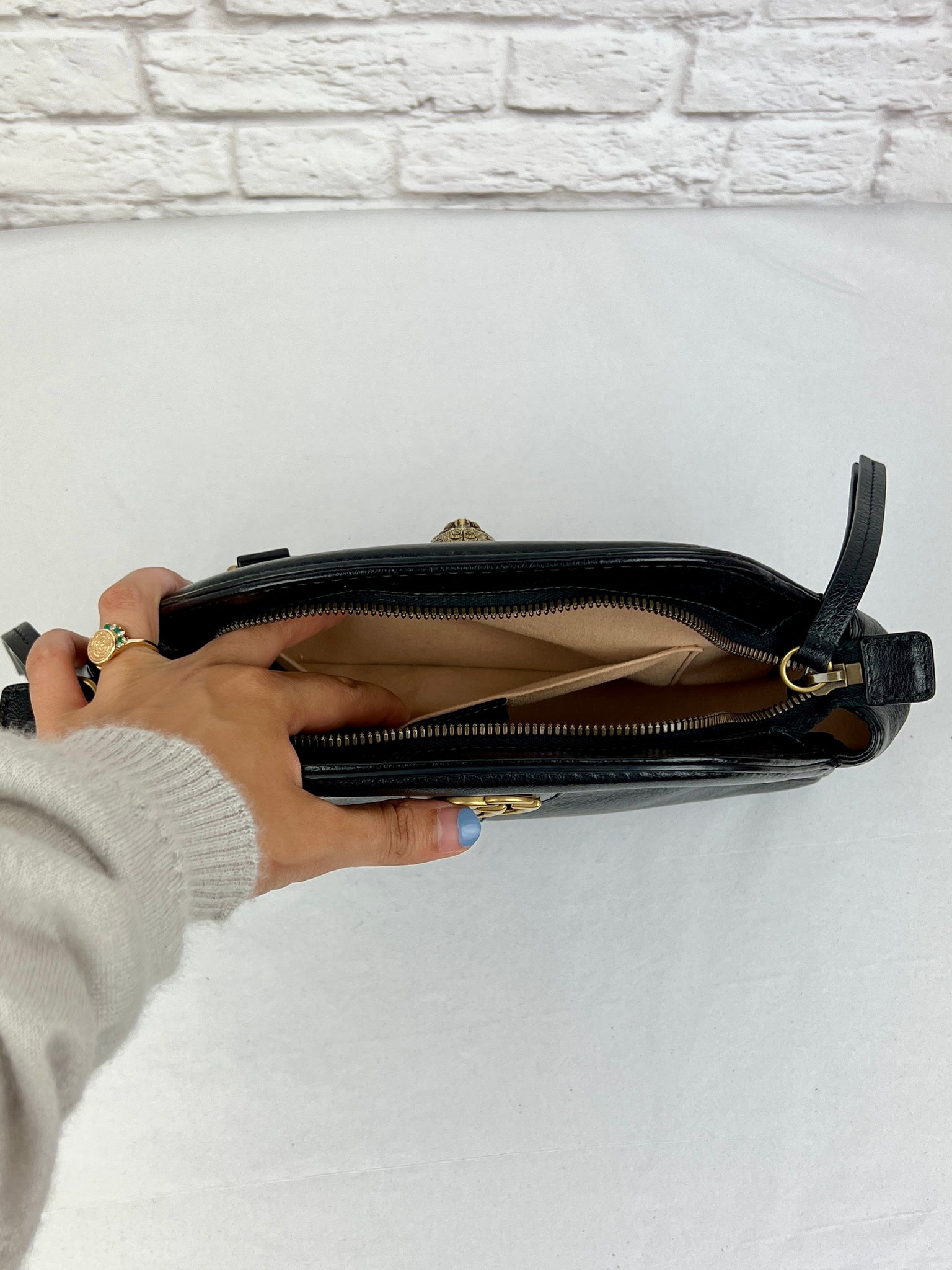 Gucci Black Leather Re(Belle) Small Shoulder Bag, Black/Gold Tone