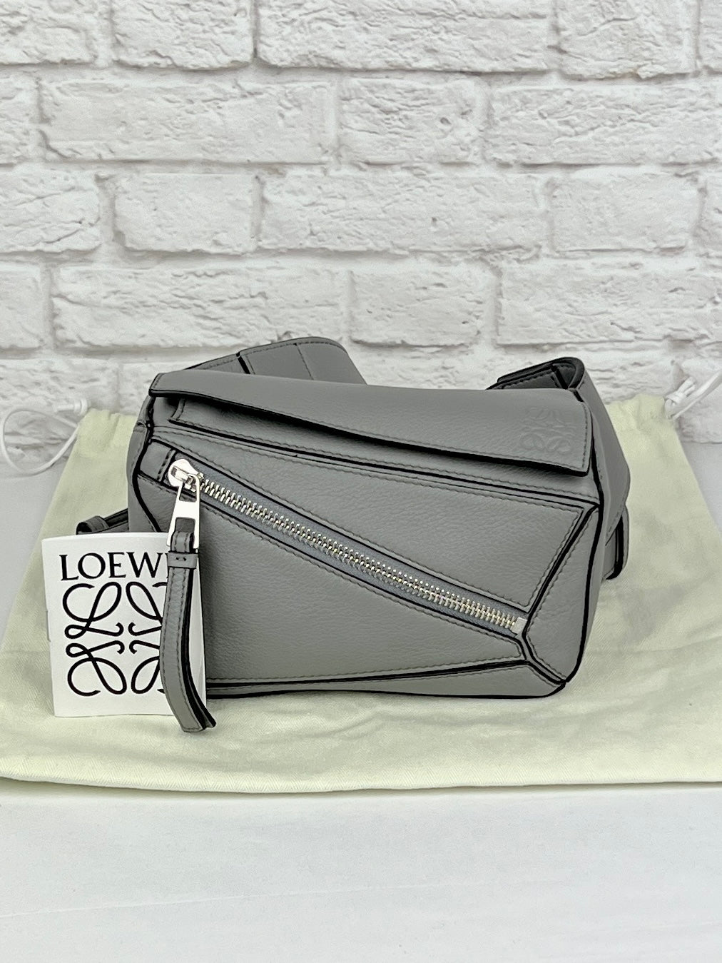 LOEWE Mini Puzzle Edge Leather Belt Bag, Grey