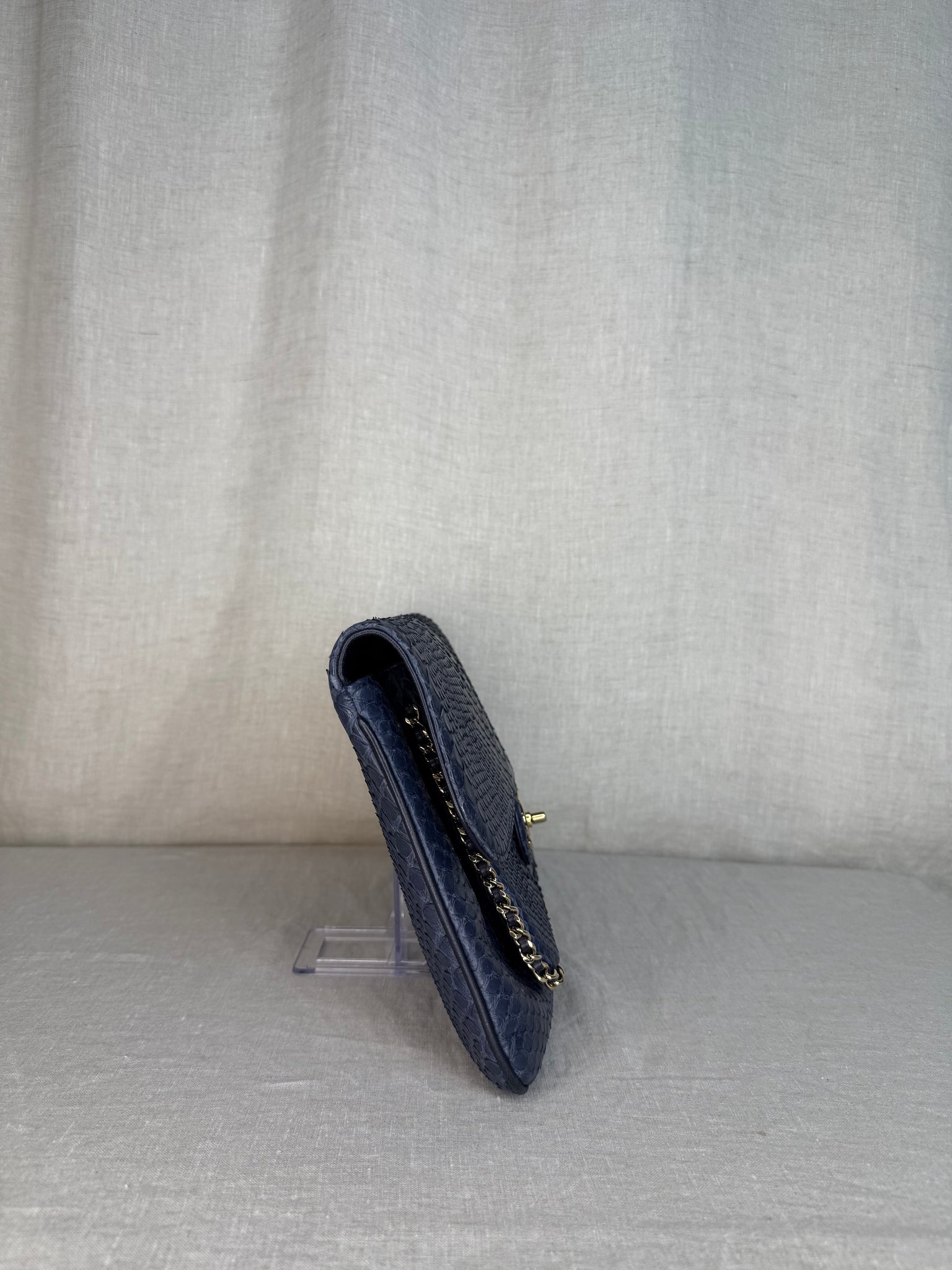Chanel Navy Python Unchained Clutch