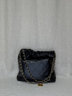 Chanel 22 Bag Small Black Calfskin Leather Gold Hardware