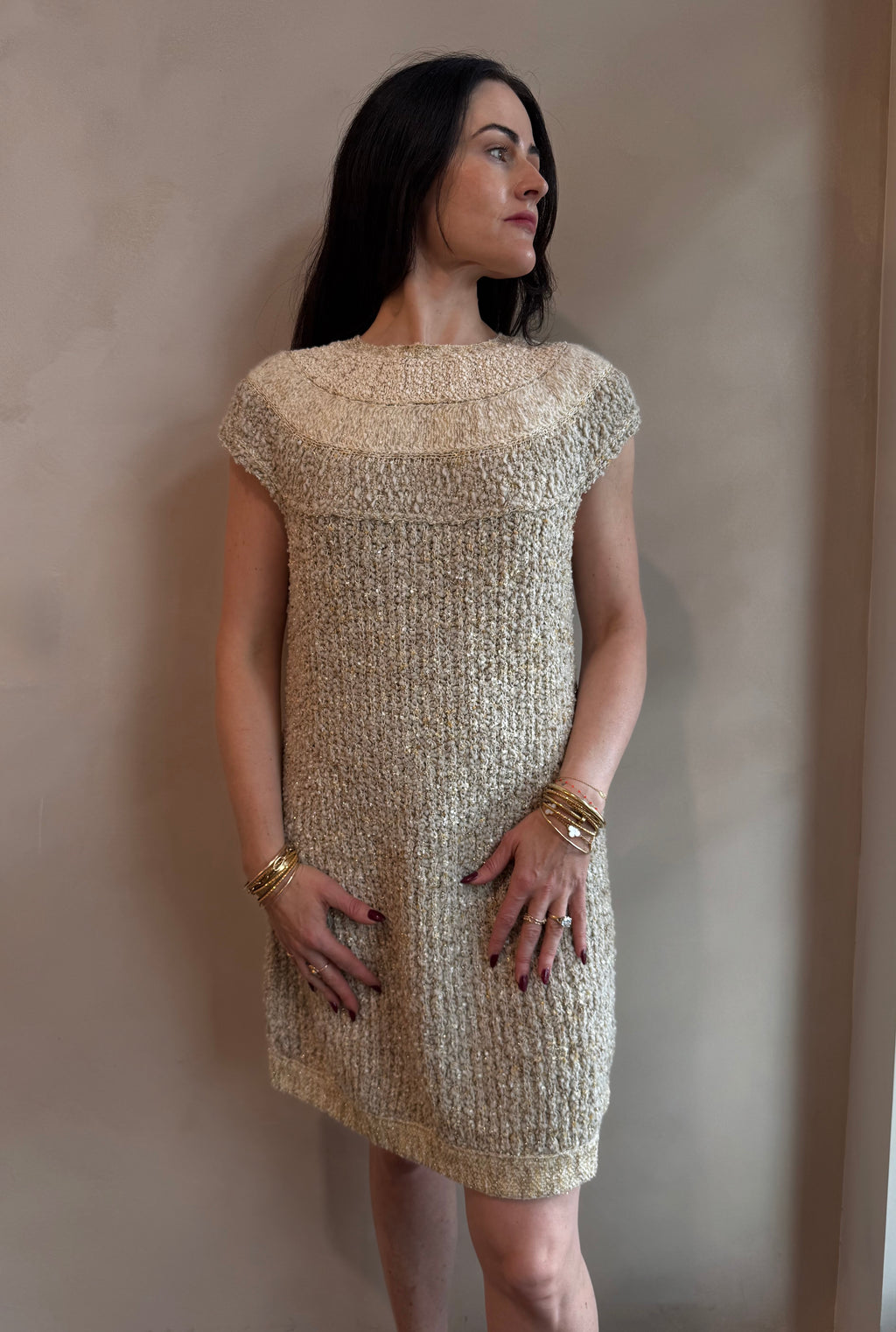 Chanel Wool Boucle Sweater Dress Spring 2019 Karl Lagerfeld Collection