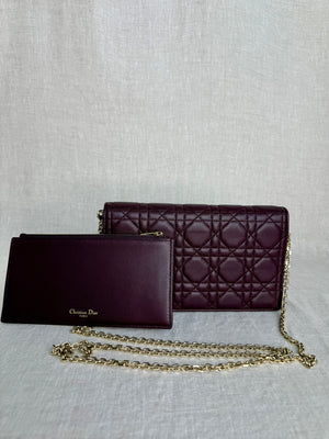 Christian Dior Lady Dior Pouch Burgundy Cannage Quilted Lambskin Leather Gold Hardware