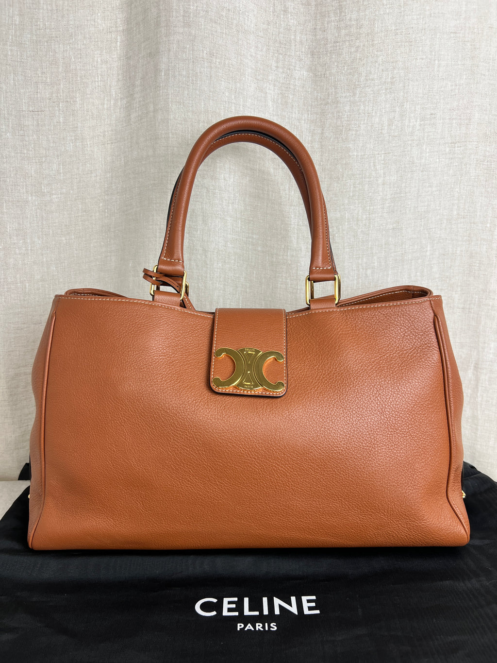 Celine Appoline Shoulder Bag in Brown Calfskin with Gold Hardware