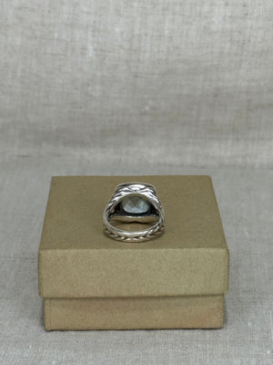 David Yurman Diamond and Light Blue Topaz Albion Ring Size 5