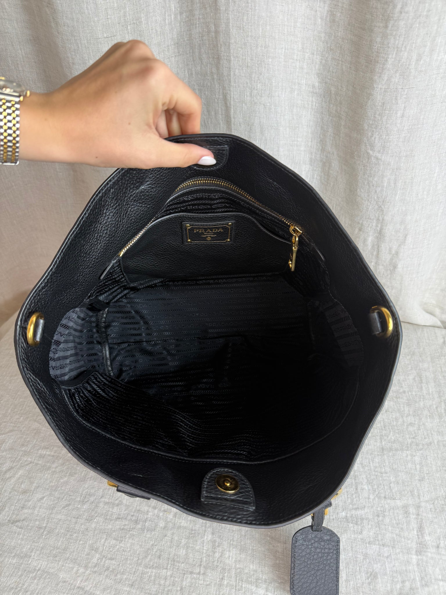 Prada Black Pebbled Leather Tote