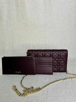 Christian Dior Lady Dior Pouch Burgundy Cannage Quilted Lambskin Leather Gold Hardware