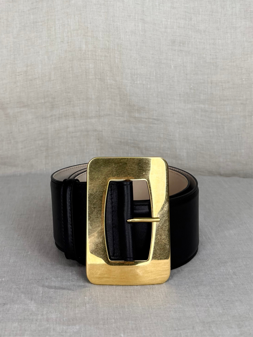 Altuzarra Medium Black Leather Big Gold Buckle Belt