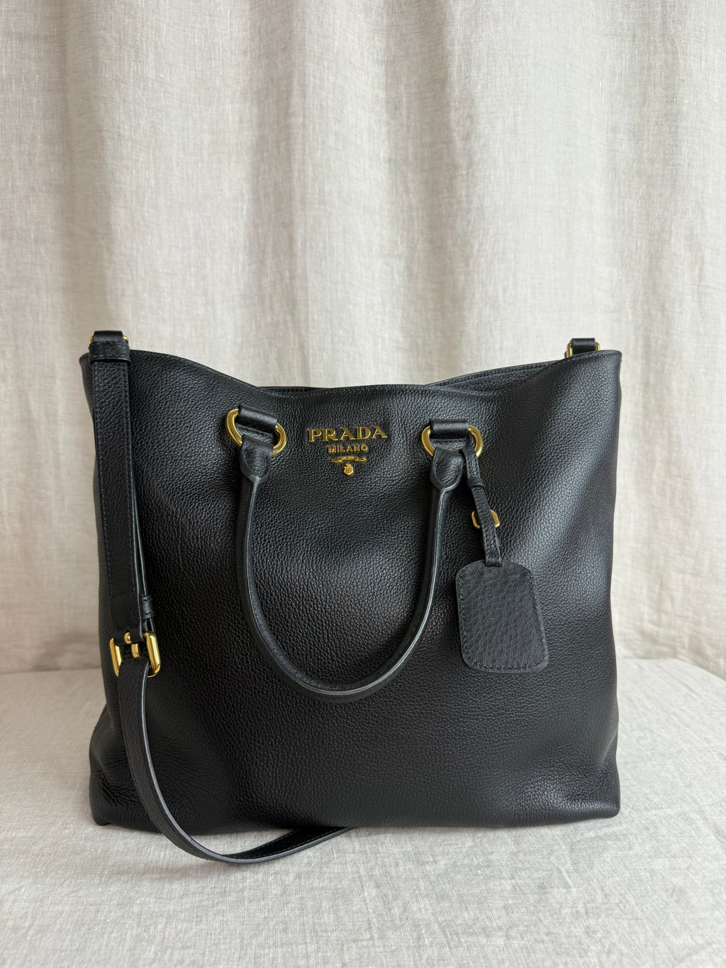 Prada Black Pebbled Leather Tote