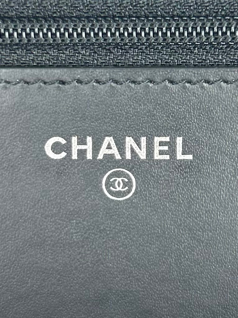Chanel Boy Wallet on Chain in Black Patent Leather