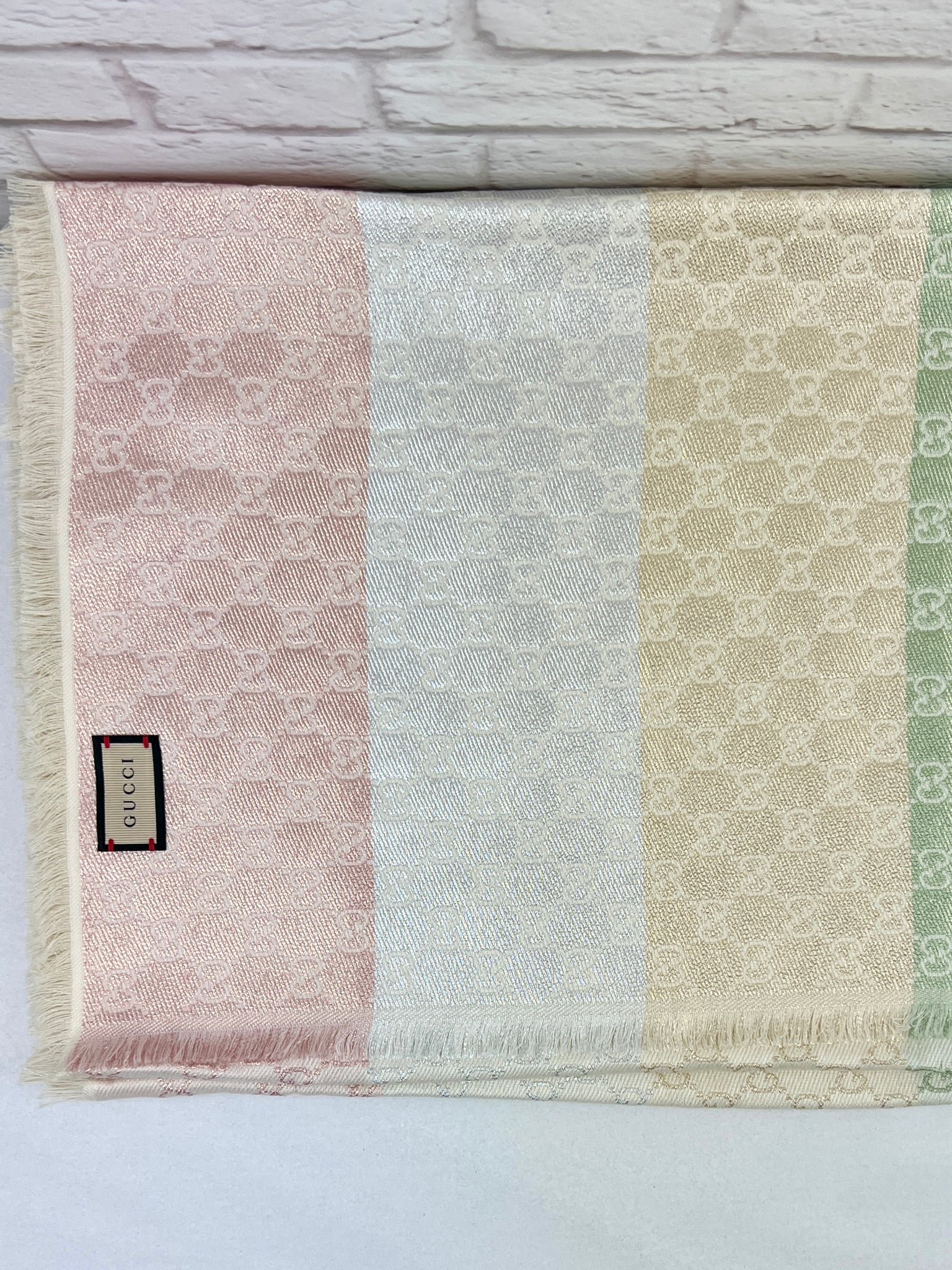 Gucci Jacquard GG Monogram Shimmer Lrg. Square Shawl, Ivory Multicolor