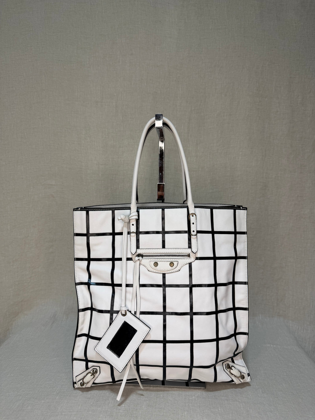Balenciaga Papier Ledger Tote — Black & White Check
