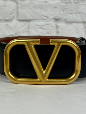 Valentino Reversible Belt, Size 70 (27.5 inches), Saddle Brown/Black