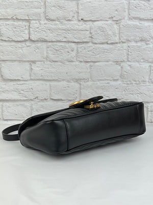 Gucci  Marmont Matelesse Flap Bag, Black/Antique Gold