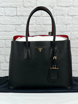 Prada Medium Saffiano Leather Double Bag, Black/Fiery Red